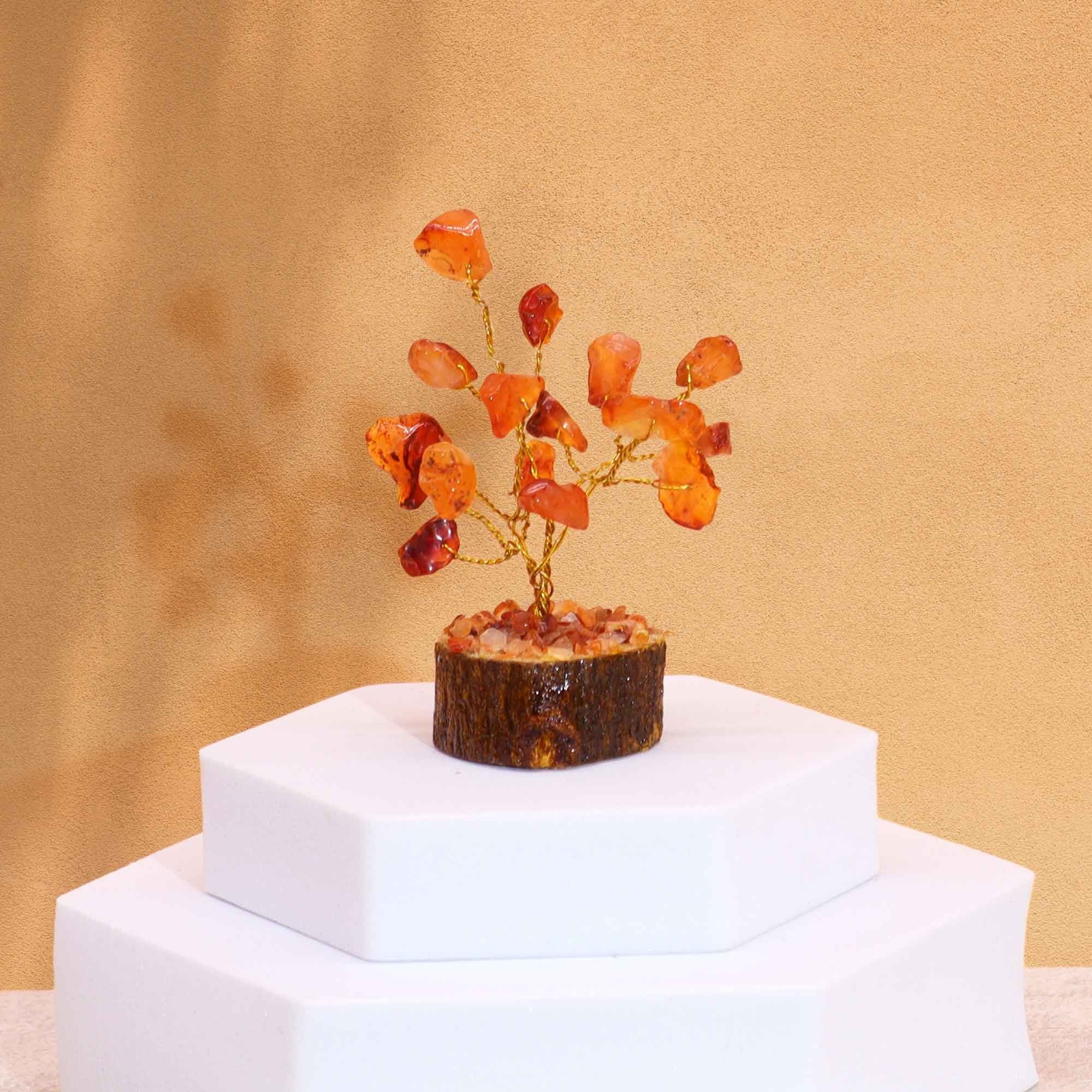 Mini Gemstone Tree On Wood Base - Carnelian (15 stones)